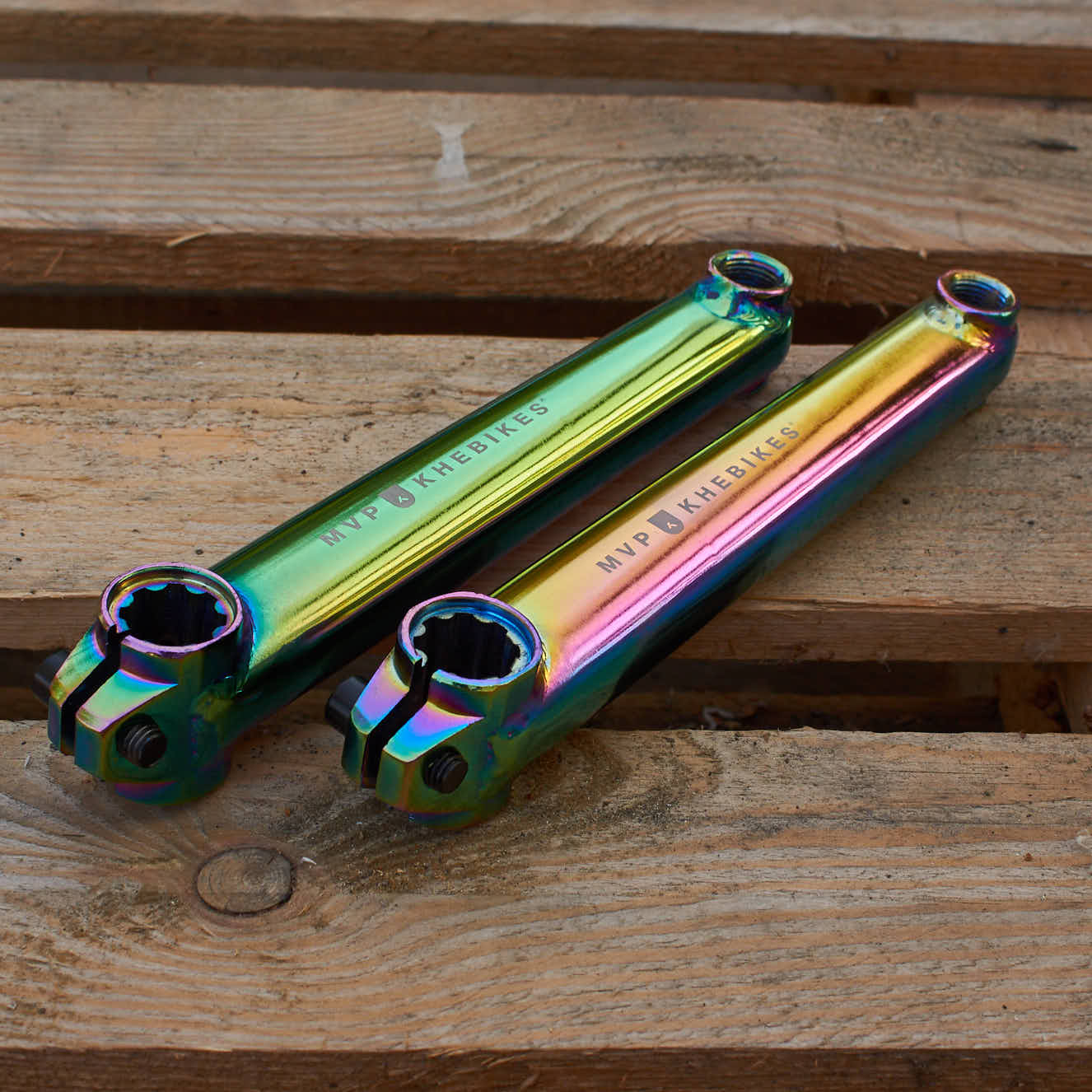 Oil Slick 170mm BMX Kurbelarme mit MVP KHEBikes Gravur