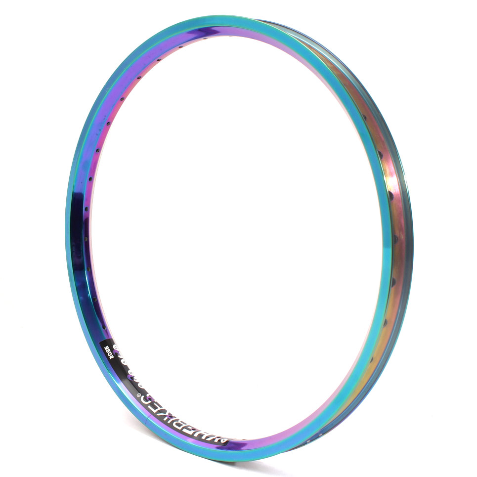 Oil Slick BMX Felge mit schwarzem KHEBikes Aufkleber