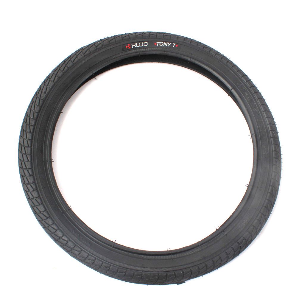 BMX Reifen SET KUJO Tony T 18 x 1,75 Zoll – Schwarz (2 Reifen, ETRTO 47-355, 27 TPI, Profil KU-2009 Tony T, Gewicht ca. 458 g pro Reifen, Farbe Schwarz, Einsatzbereich BMX, Kinderfahrräder, Fahrradanhänger)