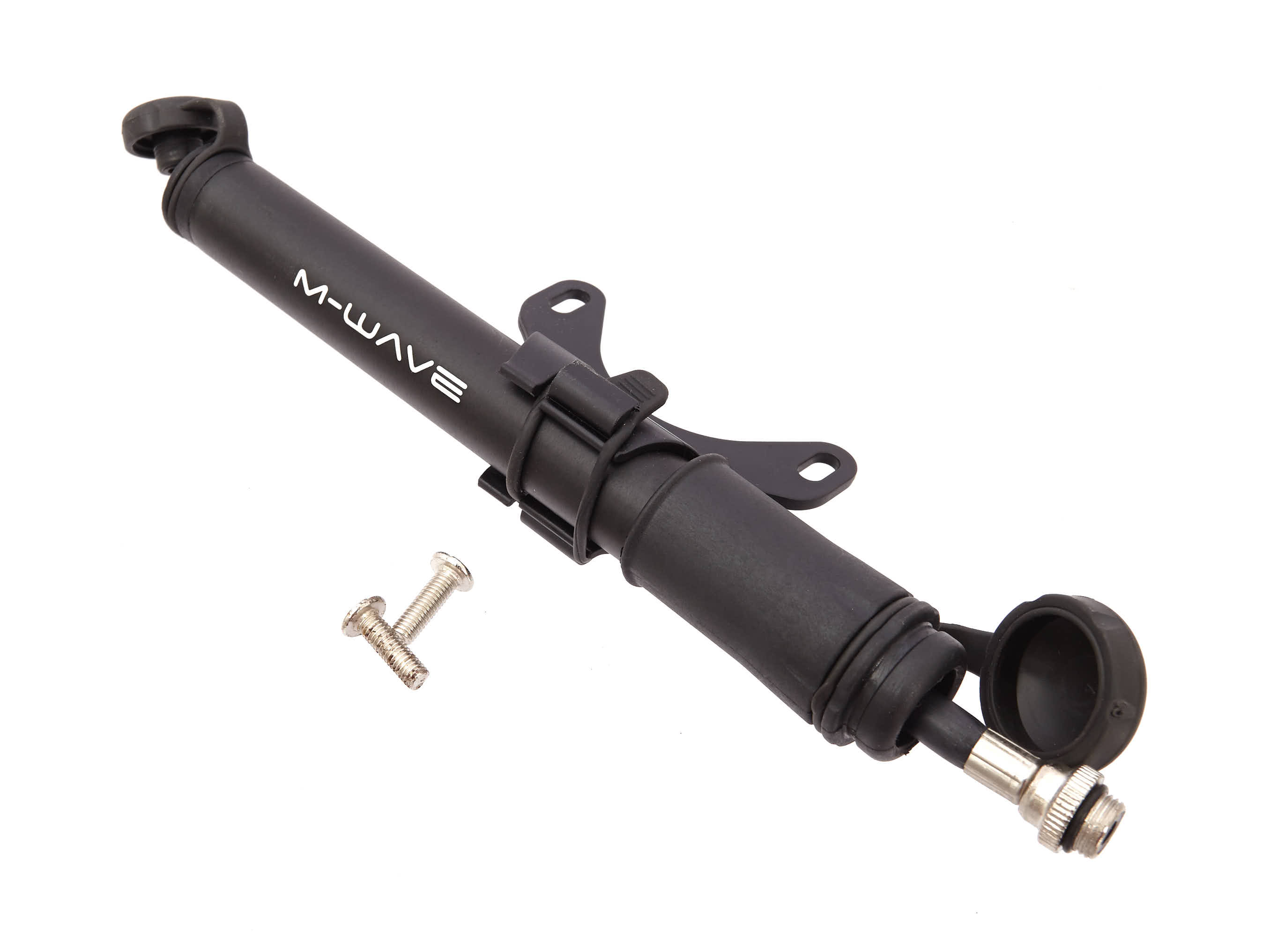 Schwarze Minipumpe mit Halterung und Schrauben Schwarze Minipumpe mit Halterung und Schrauben