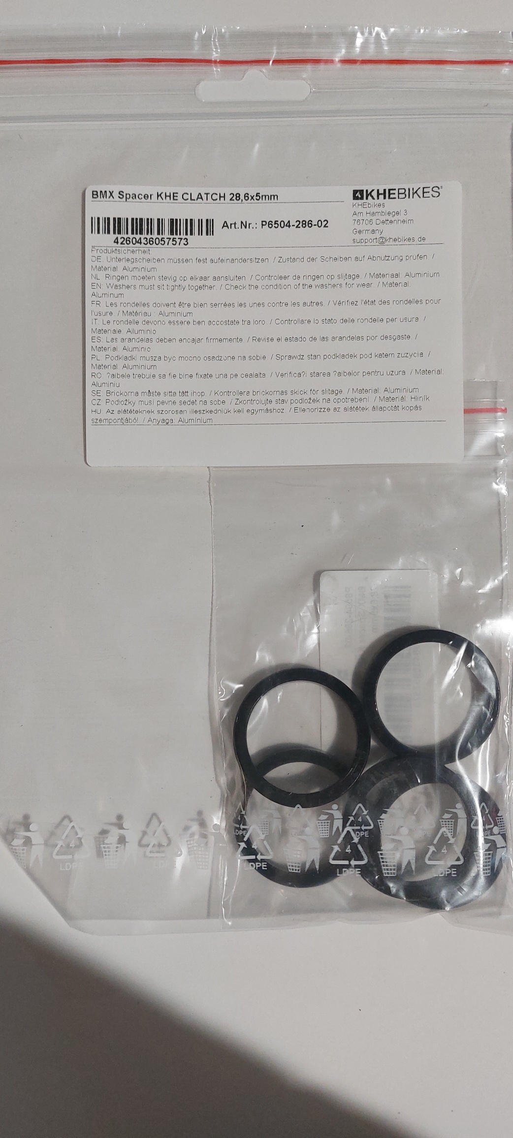 Distanciador BMX KHE CLATCH 28,6x5mm Distanciador BMX KHE CLATCH 28,6x5mm