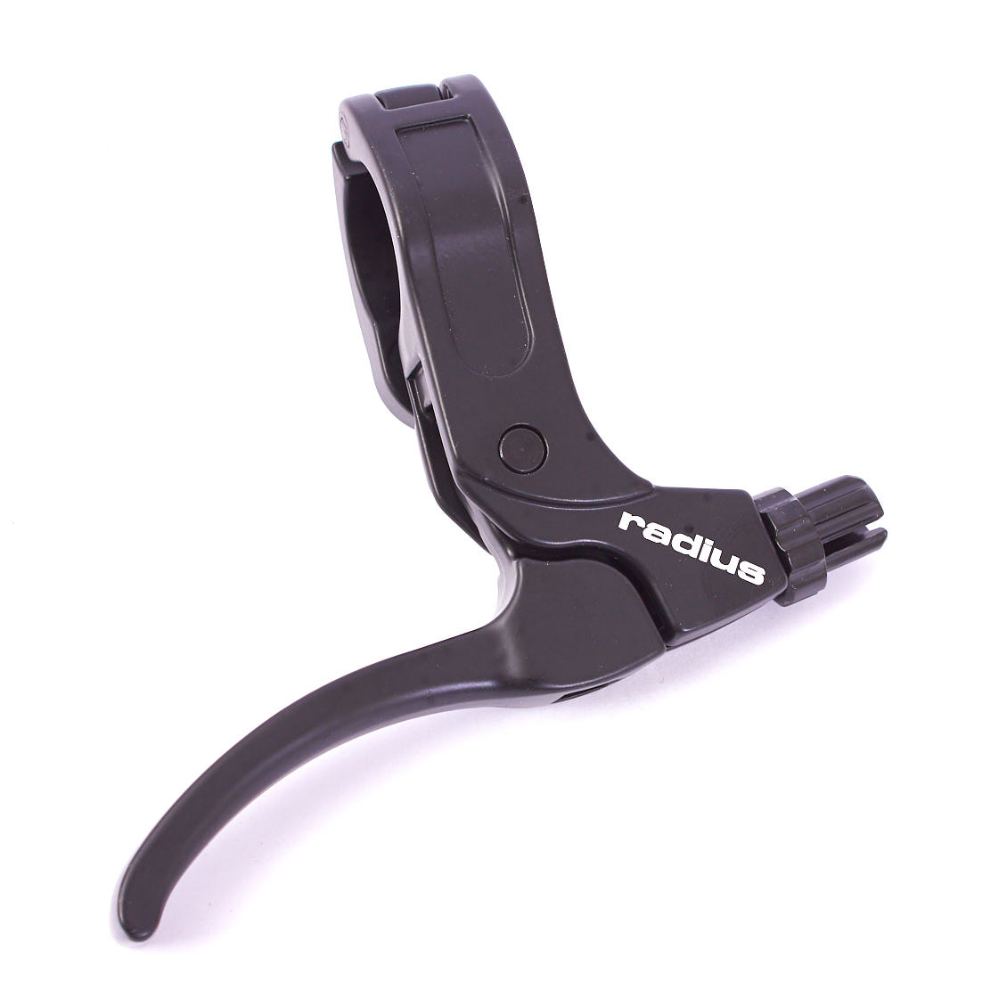 Rechter schwarzer BMX Bremshebel mit weißem Radius Logo Rechter schwarzer BMX Bremshebel mit weißem Radius Logo