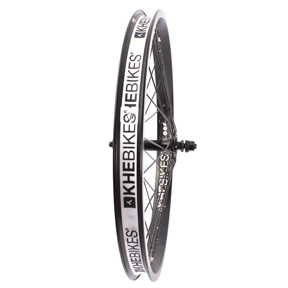 Vorderes Laufrad in Schwarz mit weißem Felgenband
